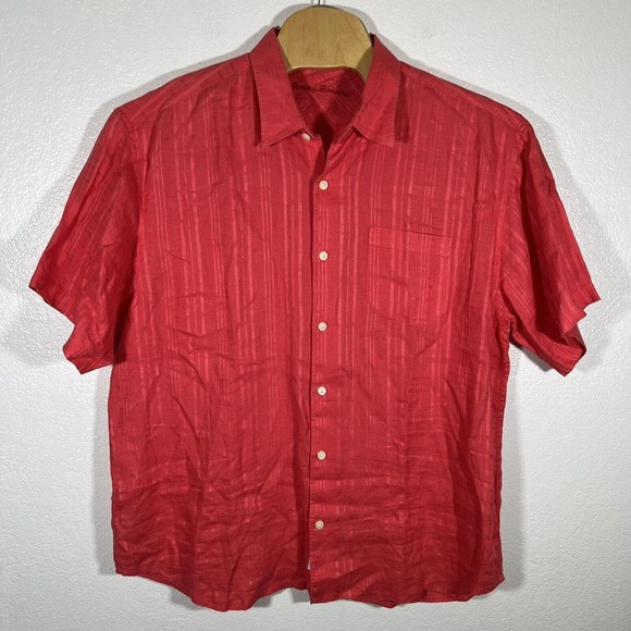 Tommy Bahama 100% Linen Shirt Mens XLX Red Short Sleeve Button Up - Picture 2 of 7